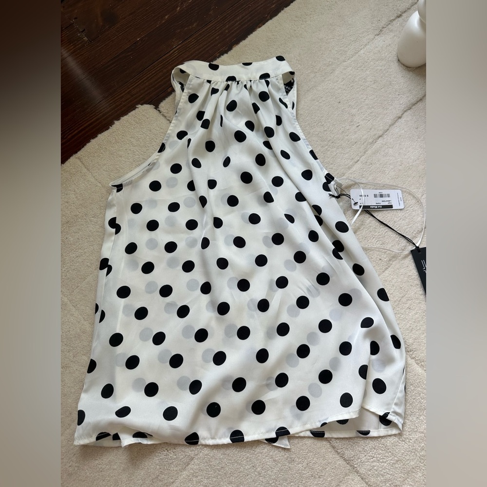 Liverpool white and black pol-a-dot satin blouse.